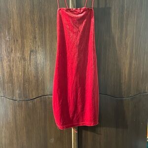 Red velvet mini dress with a corset back. Size XS